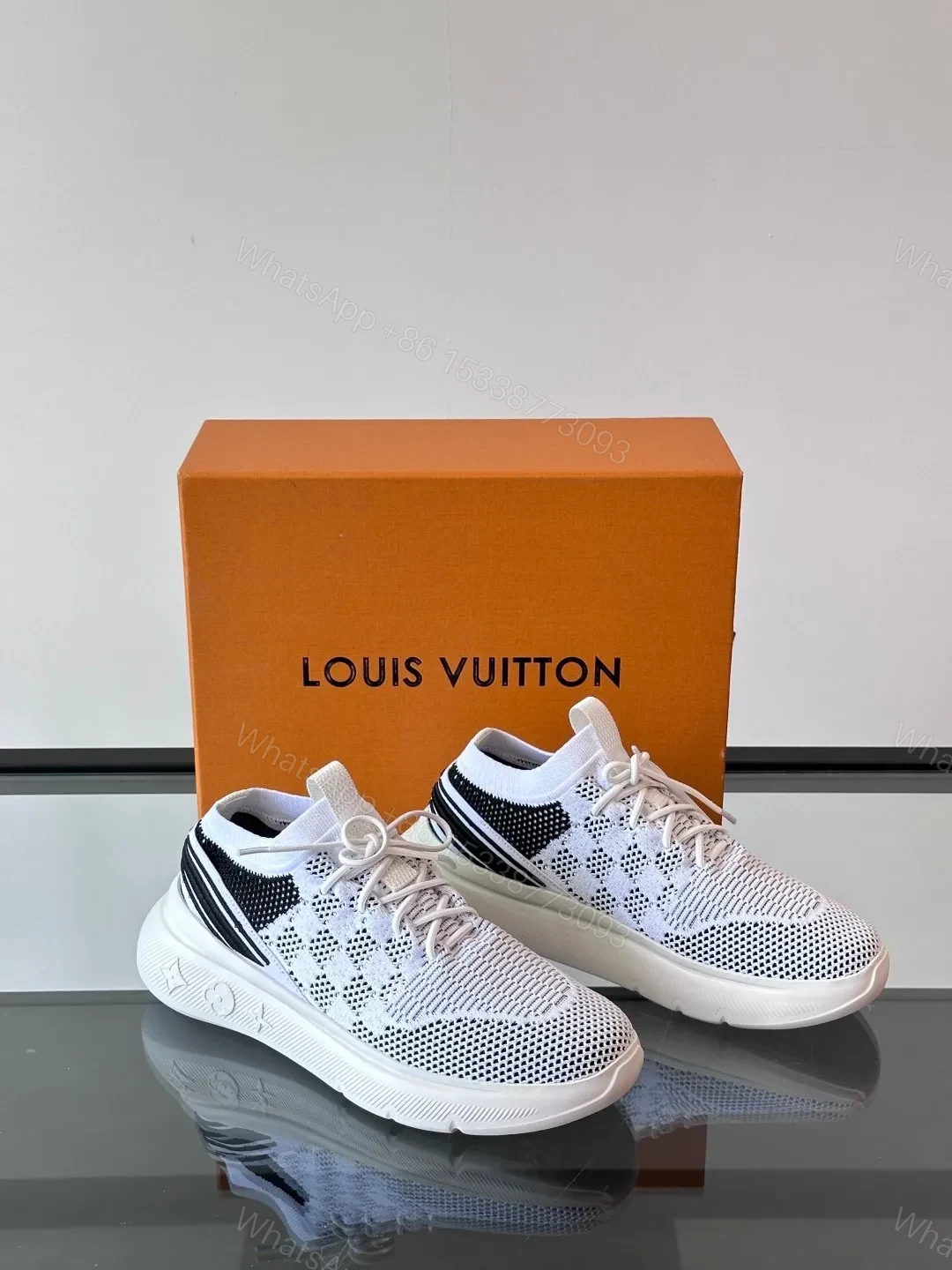 View 5 of LV Men White Knit Mesh Sneakers
