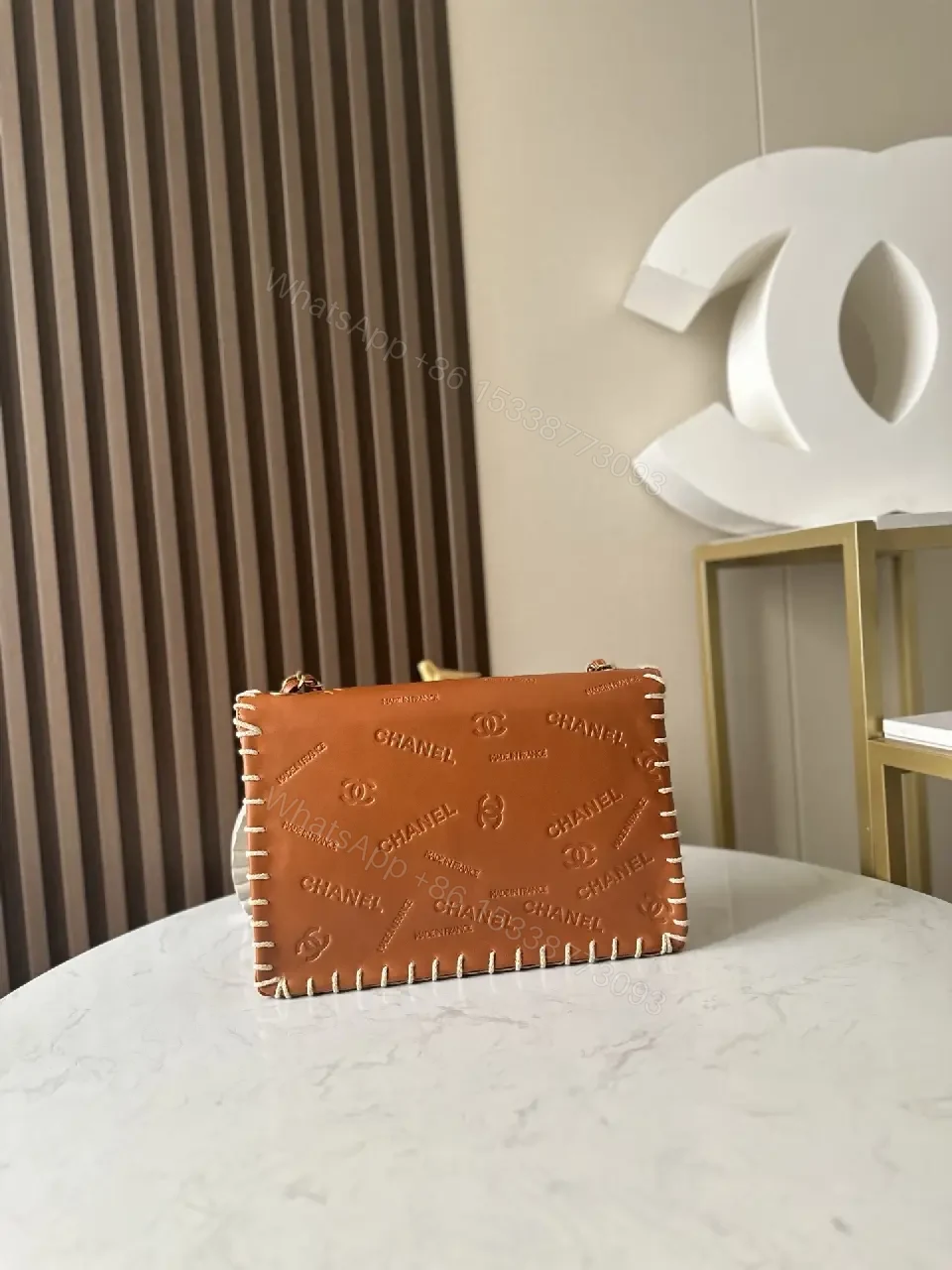 View 9 of Textured Leather Crossbody Wallet Bag with Signature Stitching