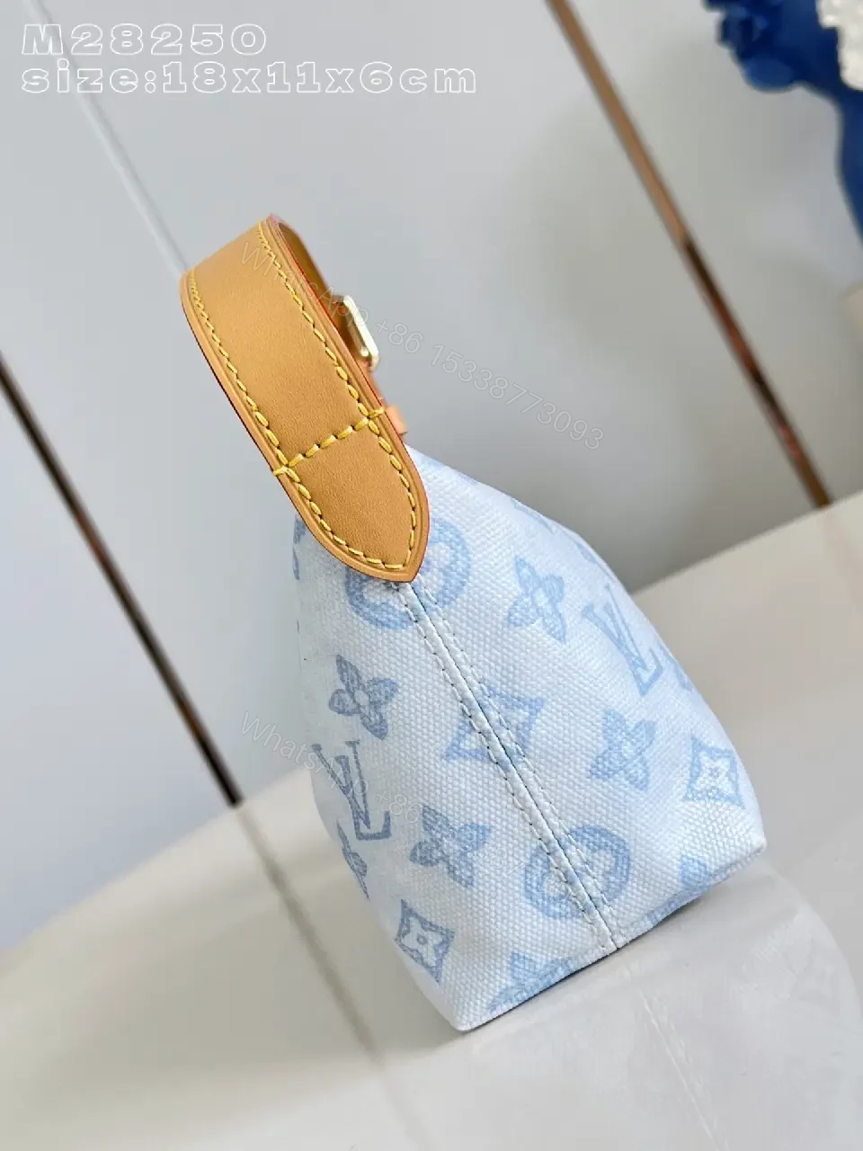 View 3 of Light Denim LV-Patterned Structured Top-Handle Bag