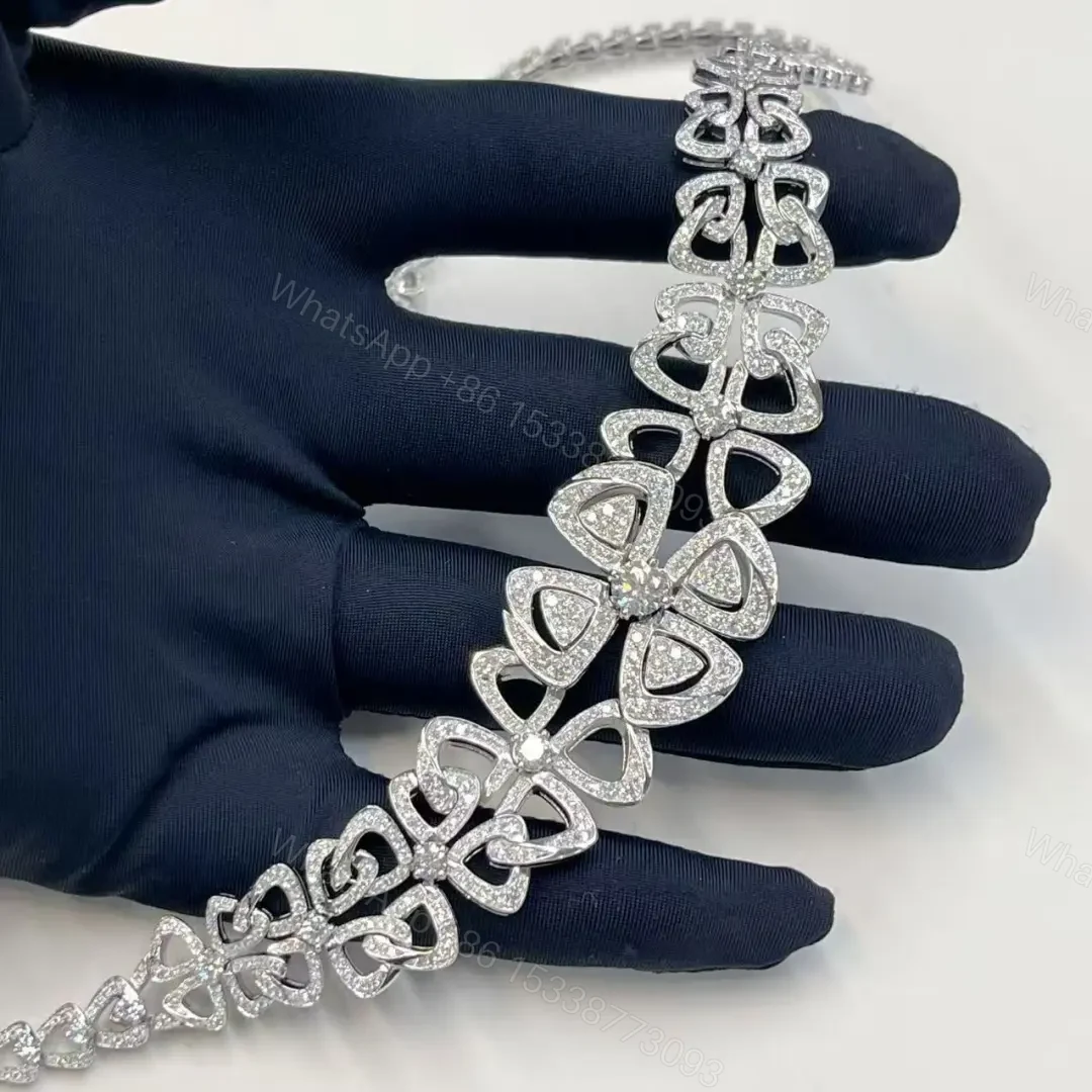View 3 of 18kt White Gold Bvlgari Fiorever Pave Diamond Necklace Center Diamond 0.7ct