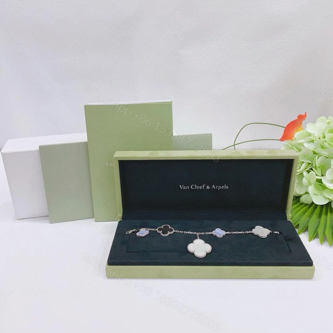 View 2 of Van Cleef & Arpels 18K White Gold Magic Alhambra Bracelet 5 Motifs Chalcedony Mother Of Pearl VCARL62400