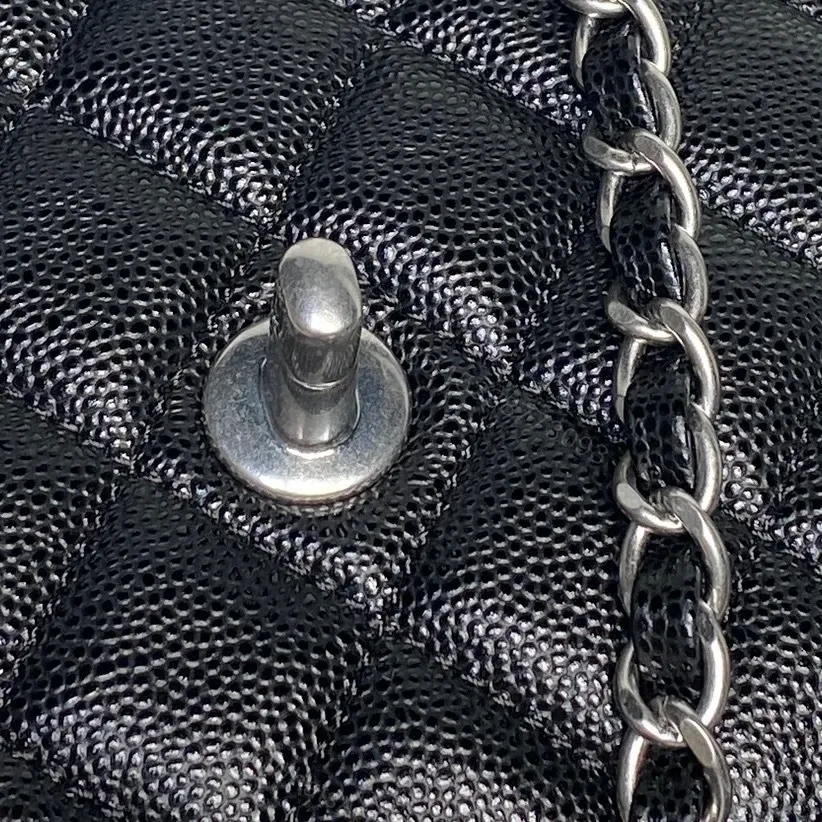 View 6 of Compact Quilted Black Flap Bag with Chain Strap