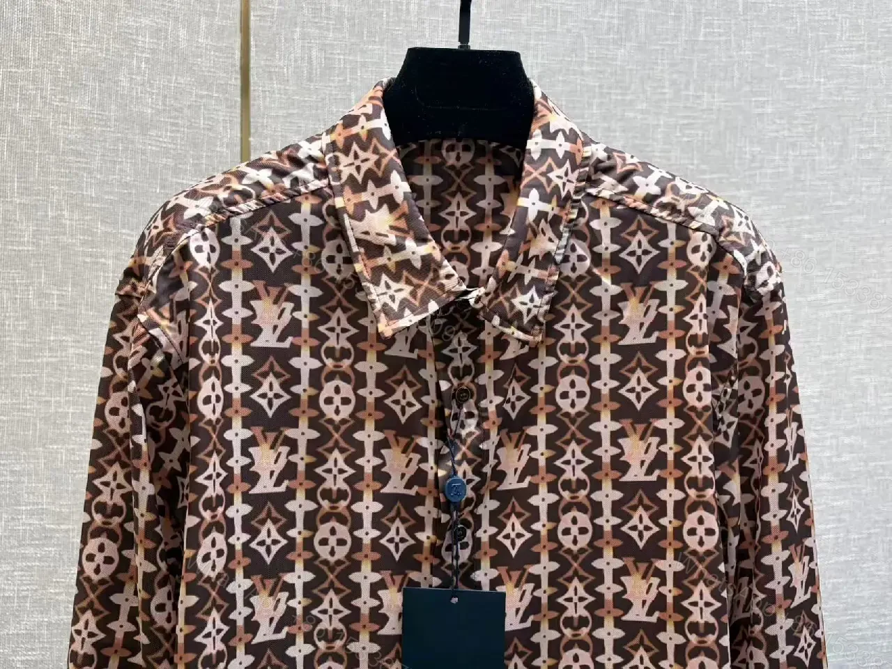 View 3 of Patterned Silk-Blend Shirt: Luxe Geometric Pattern, Silk-Blend, Buttoned Shirt
