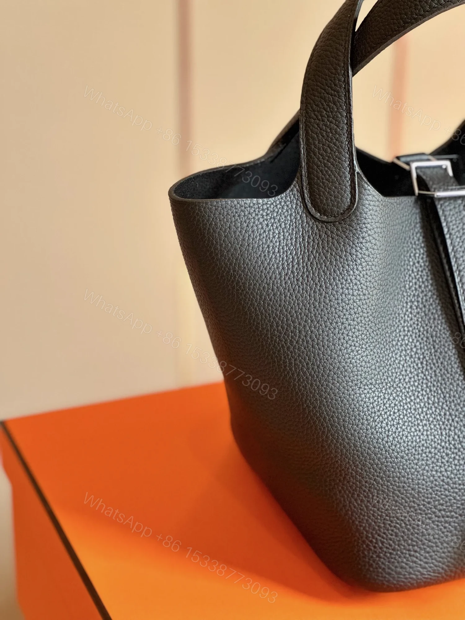 View 3 of HN 18 Black Togo Leather Sliver Hardware