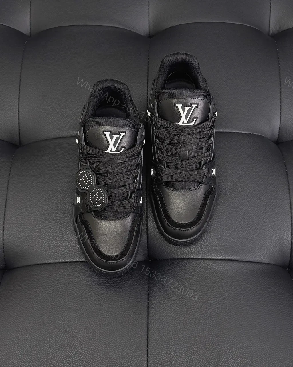 View 2 of Covert Luxe Leather Trainers: Black Minimalist Comfort Sneakers