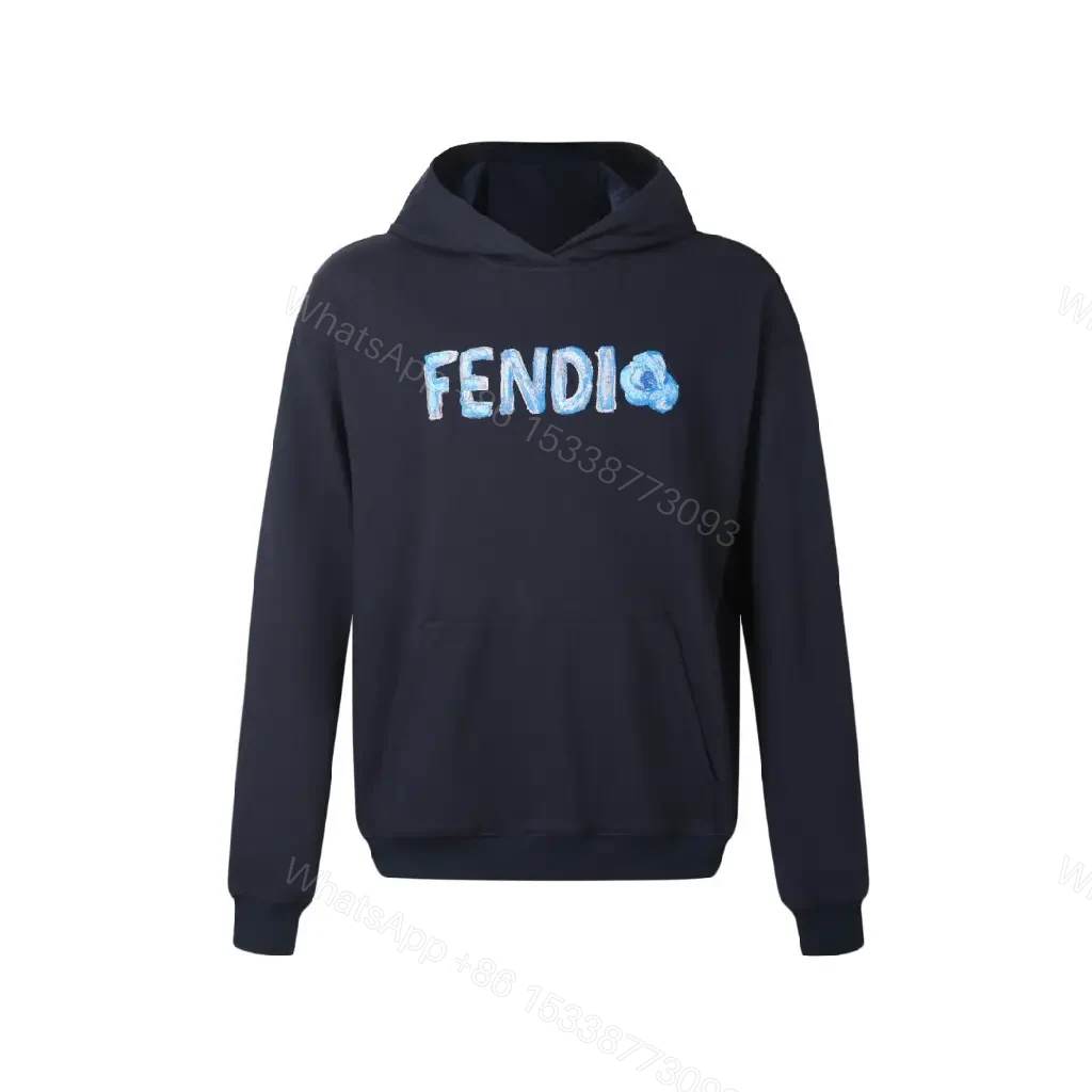 View 3 of Navy Fleece Hoodie: Floral Embroidered Luxe Zipless Style