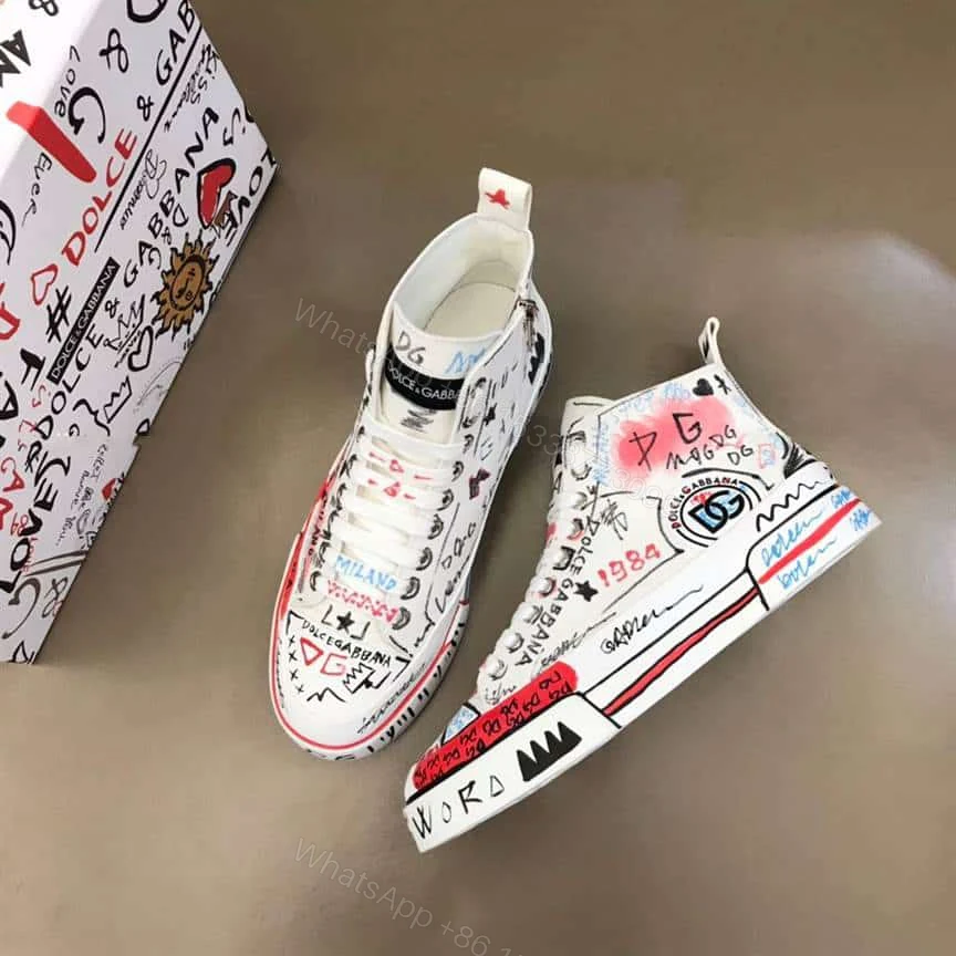 View 10 of DOLCE AND GABBANA HAND-PAINTED GRAFFITI CANVAS PORTOFINO LIGHT MID-TOP SNEAKERS – DG111