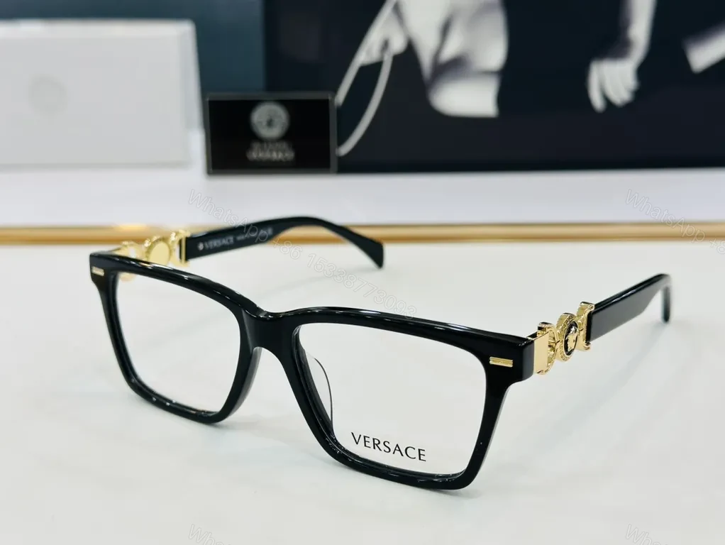 Black Gold Versace-Inspired Eyewear: Rectangular Acetate Frames with Medusa Detail — view 1
