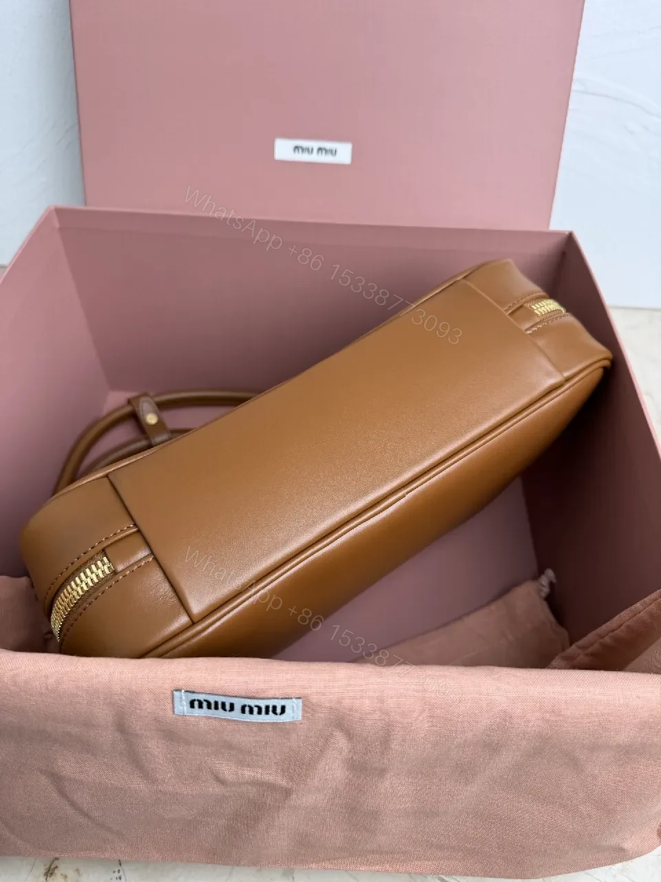 View 5 of Tan Leather Structured Crossbody: Modern Craftsmanship