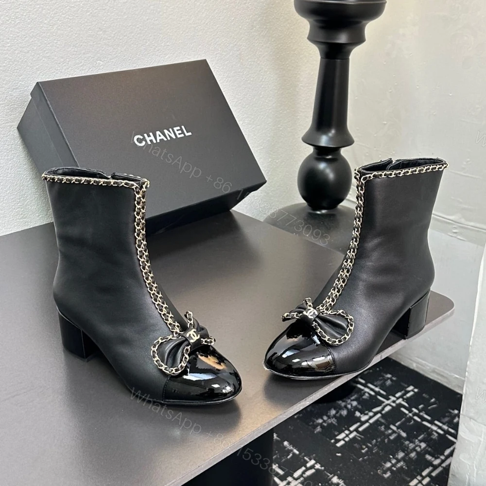 View 5 of CHANEL RIBBON CHAIN BOOTS BLACK G45899 B17974 94305