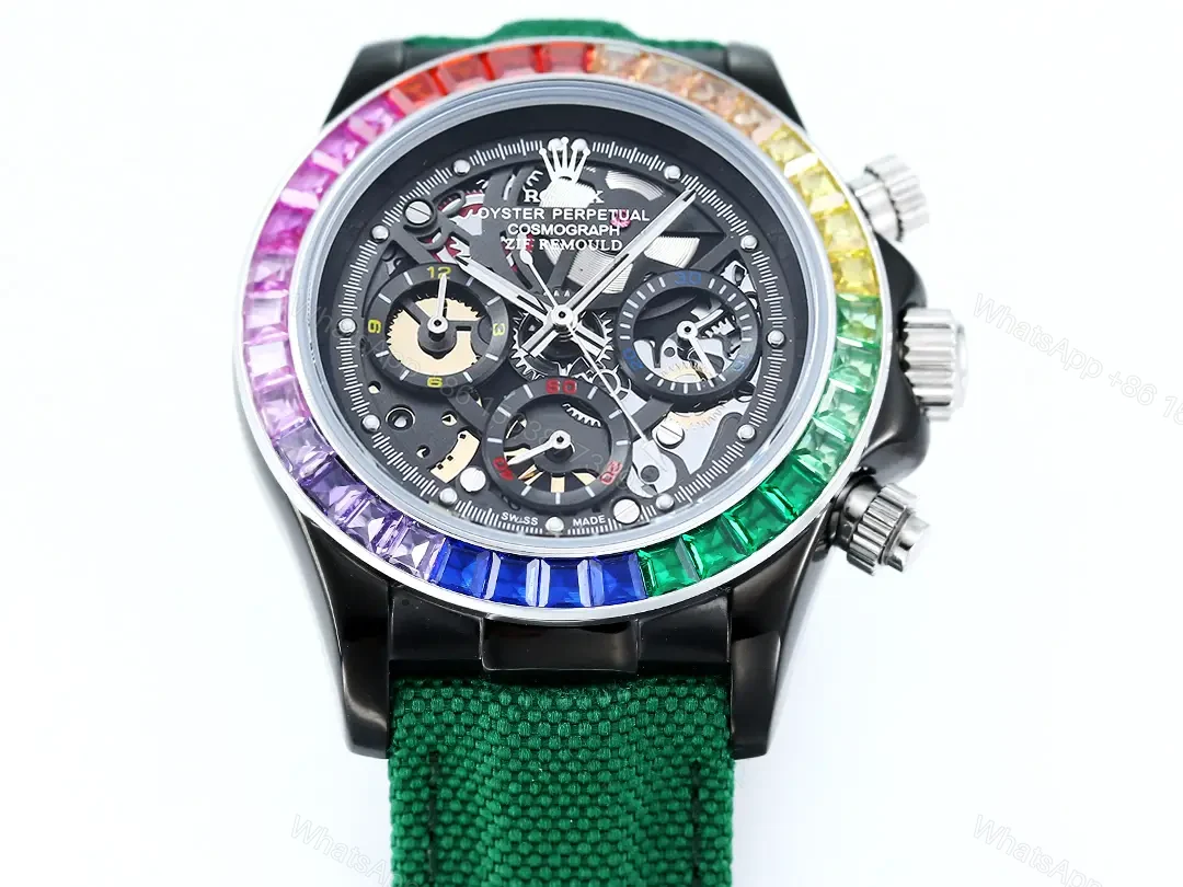 View 3 of Rolex Daytona Rainbow Skeleton Green Strap replica 40MM Fabric Strap Edition RLX-DAYTONA-RAINBOW-SKELETON-40MM-GREEN-FABRIC