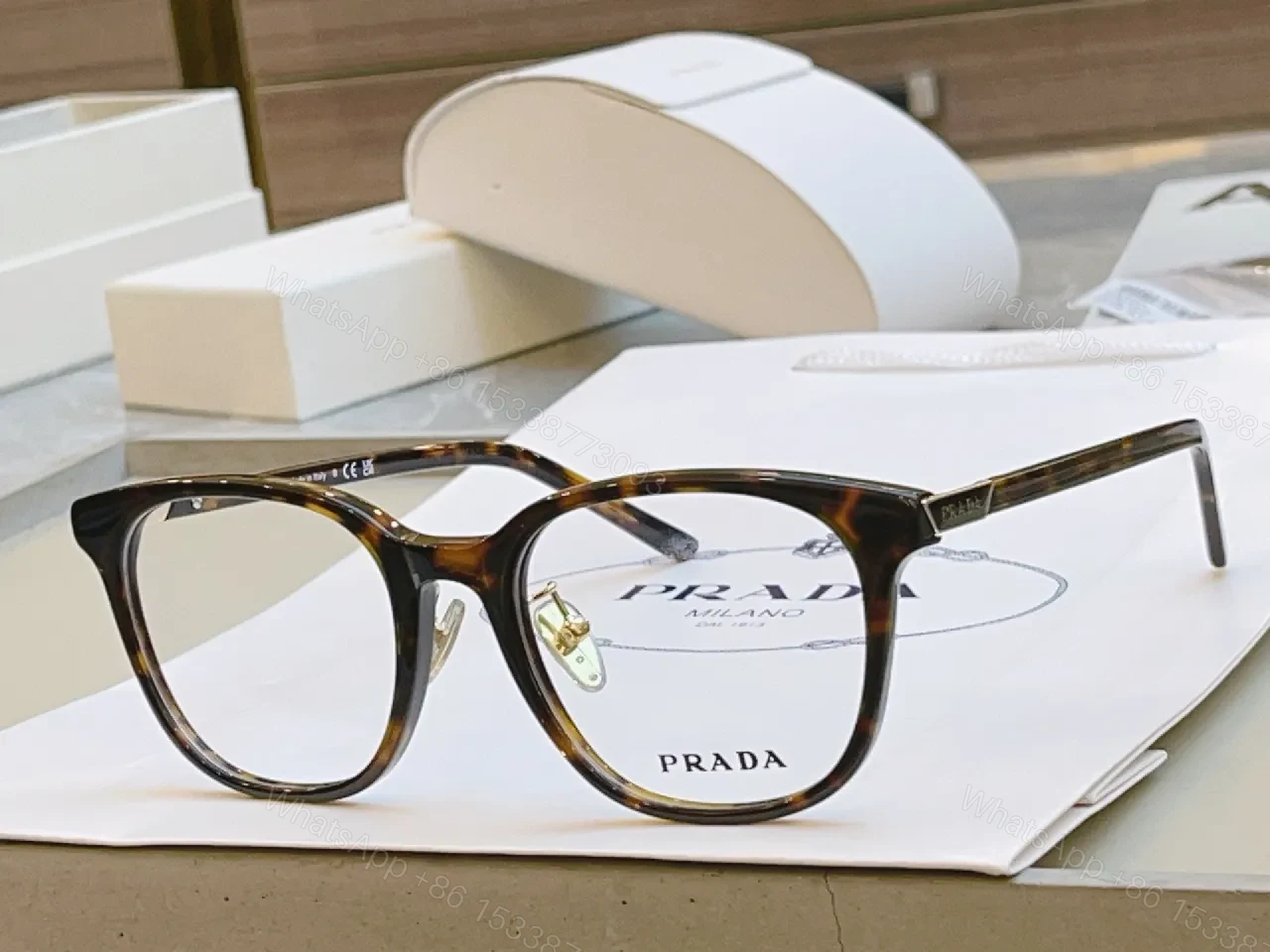 View 9 of Chic Transparent-Frame Eyewear with Caramel Accents (60)