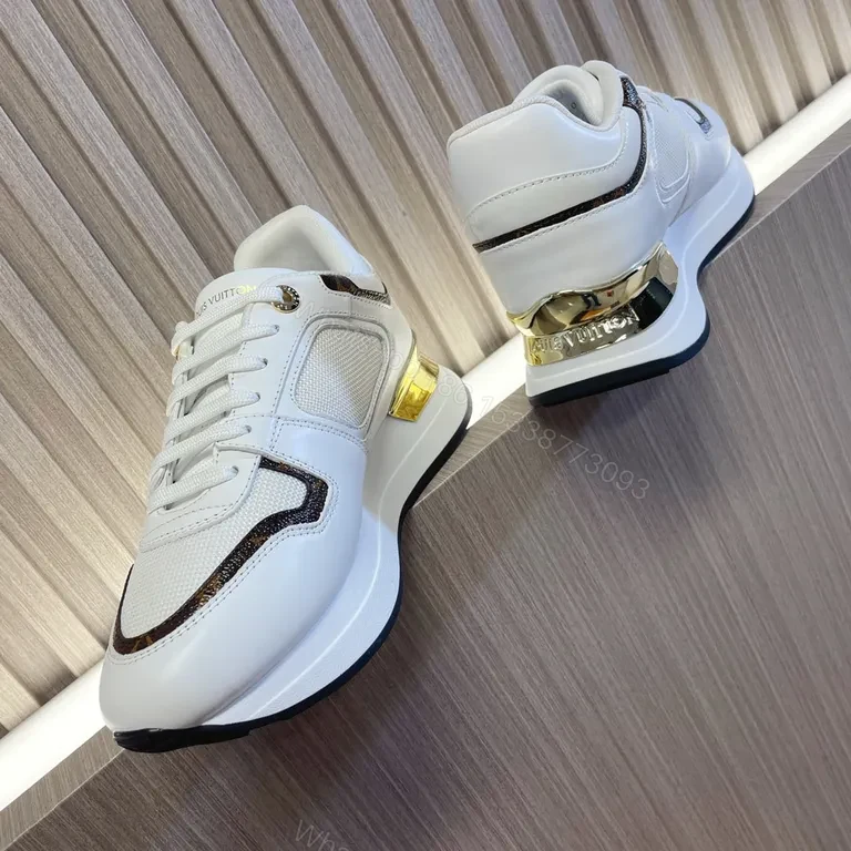 View 4 of White Leather Chunky-Detail Sneaker with LV Motif - Modern Luxury Sneaker