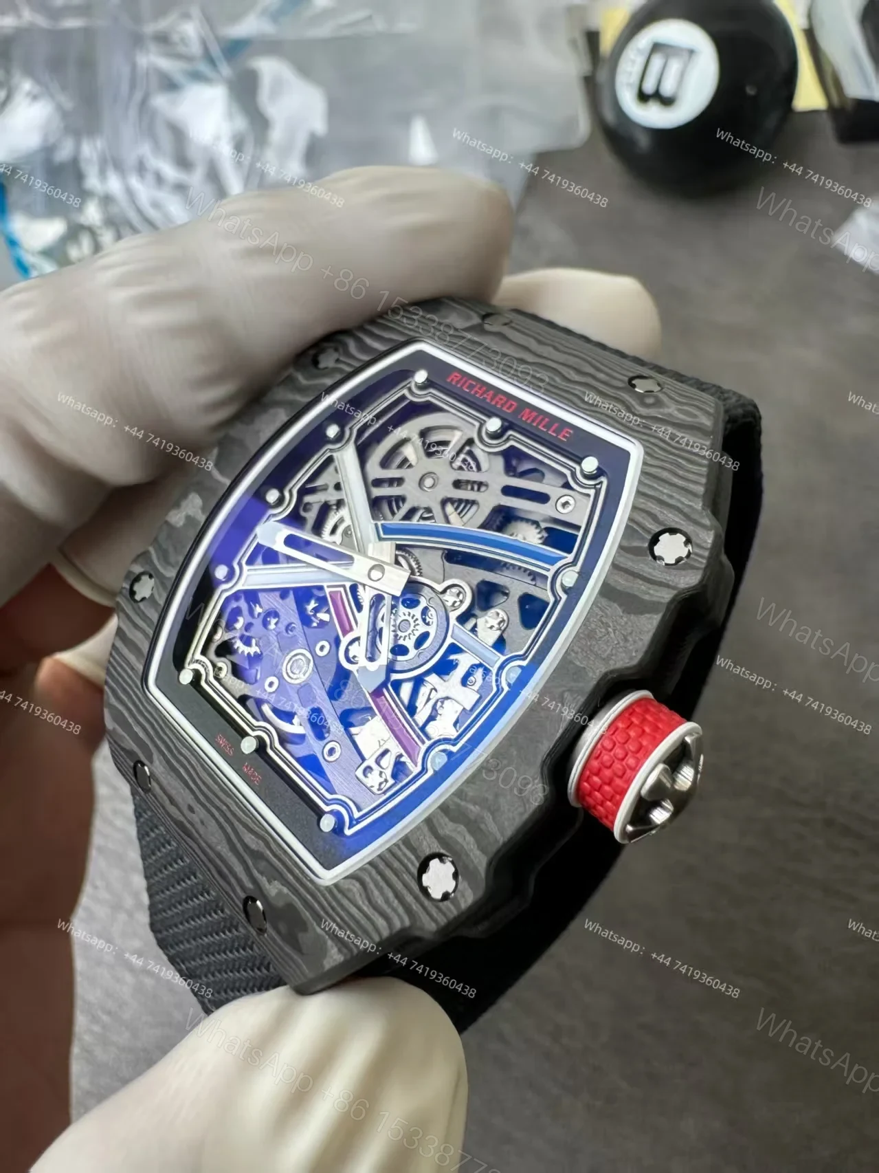 View 10 of Super Clone Richard Mille RM67-02 Carbon TPT Skeleton Tourbillon 1:1 Replica Watch with Black Strap
