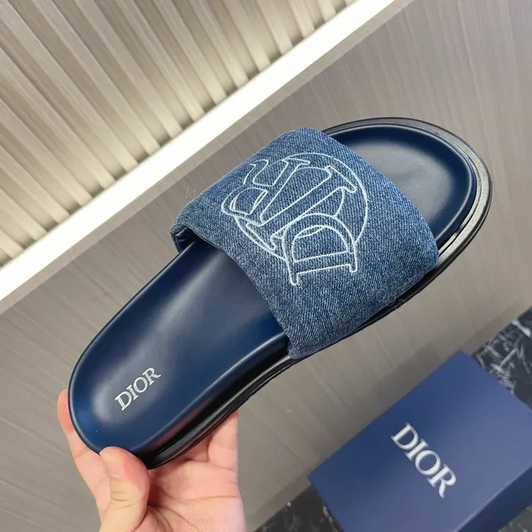 Dior Denim Embellished Slide - Embroidered Luxury Sandal — view 1
