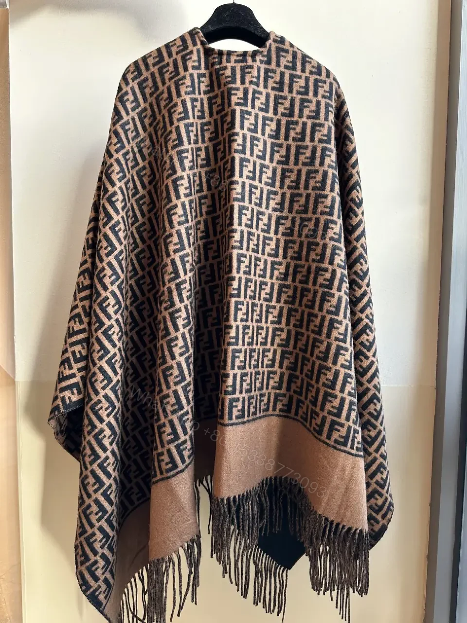 View 3 of Lux Knit Wrap: Monogram-Inspired, Two-Tone, Fringe Detail