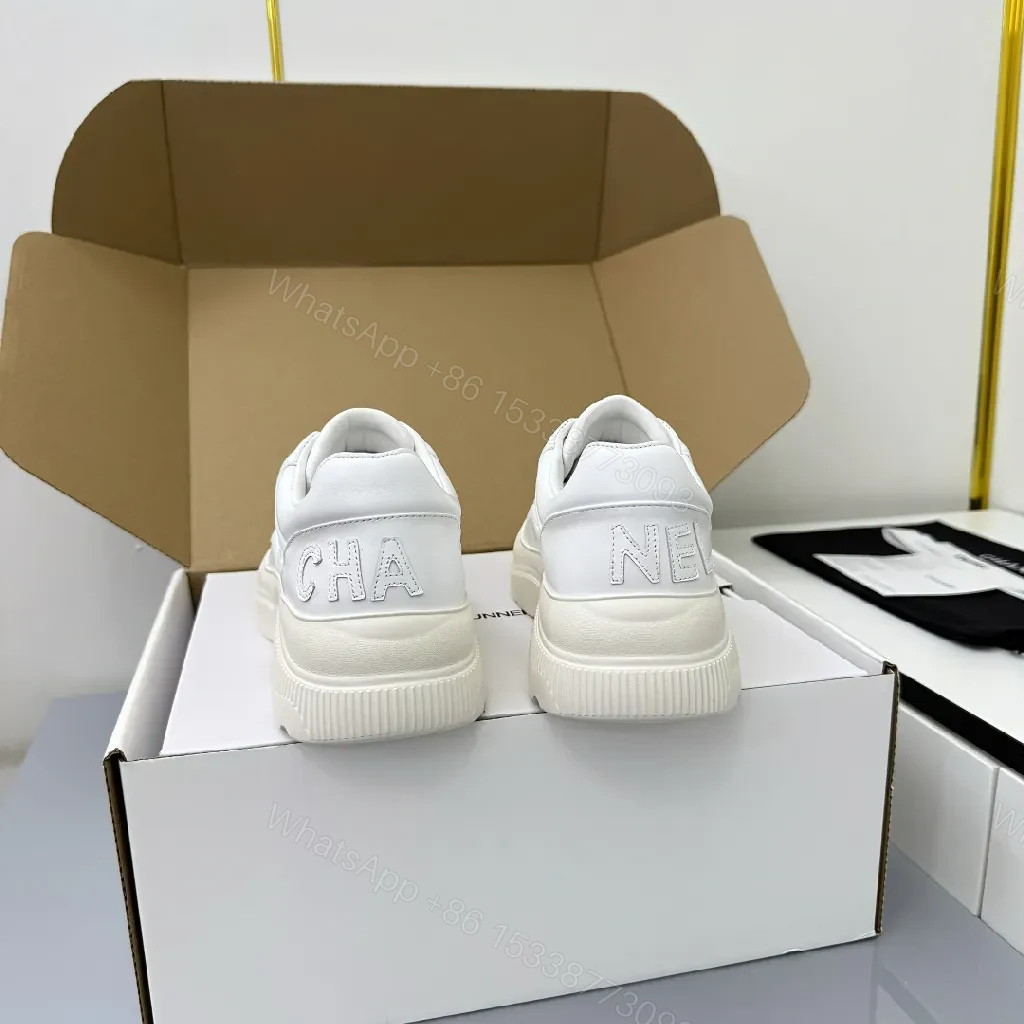 View 6 of White Leather Chunky-Sole Sneakers + Cushioned Comfort + Sneakers