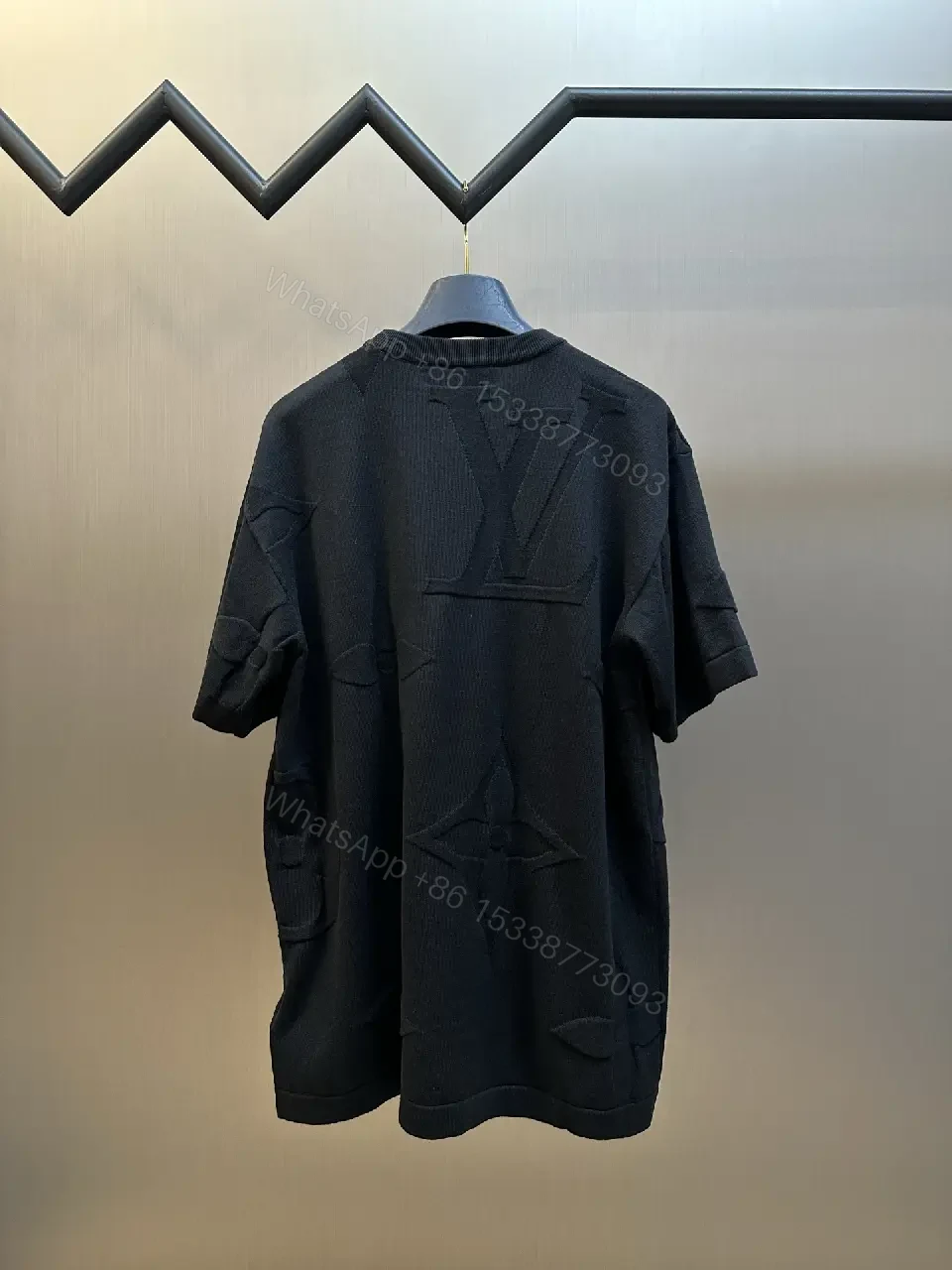 View 7 of Dark Charcoal Embossed LV Monogram Tee, Relaxed Fit Crewneck Short-Sleeve