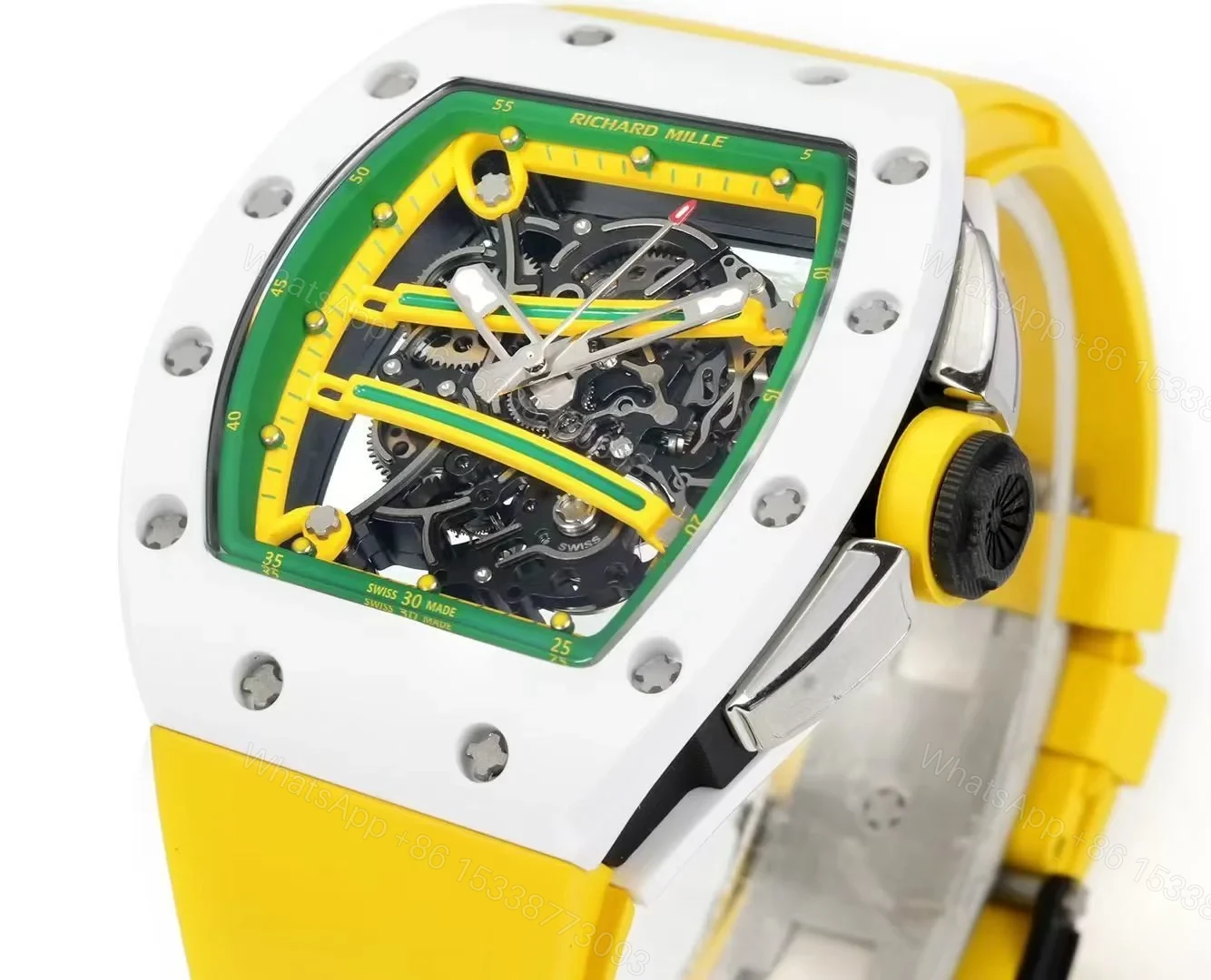 View 4 of Richard Mille RM61-01 Watch Yellow Strap TZP-N Zirconia Ceramic NTPT Carbon Fiber Skeleton Dial RMUL2 Manual Winding Movement Suspended Bridge Sports Edition RM61-01-YLS-TZP-RMUL2