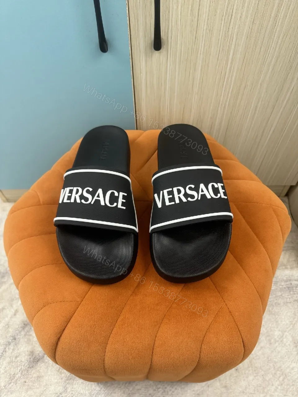 View 4 of Bold Logo-Brand Slide Sandals with Cushioned Comfort