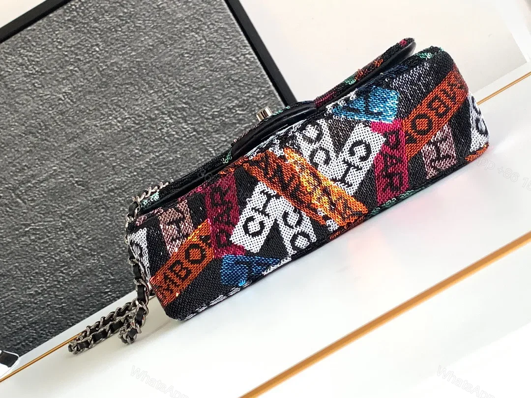 View 3 of Chanel Mini Pastel Rainbow Sequin Like Auth Handbag 20x14x7cm