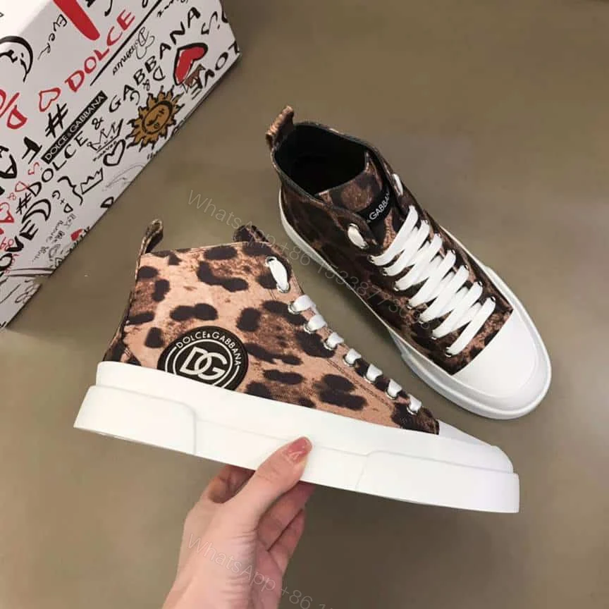 View 8 of DOLCE AND GABBANA COTTON DRILL PORTOFINO LIGHT MID-TOP SNEAKERS WITH LEOPARD PRINT – DG110