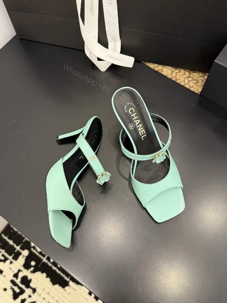 View 4 of Mint Satin Open-Toe Block Heel Sandals - Modern Luxe Comfort