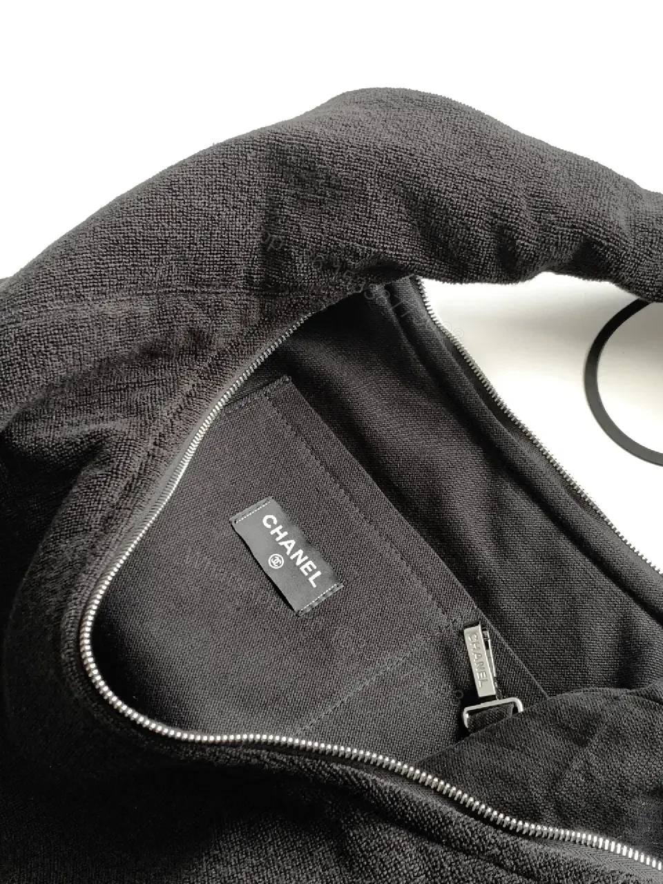 View 10 of Black Fabric Casual Tote Chanel Logo Tote Bag