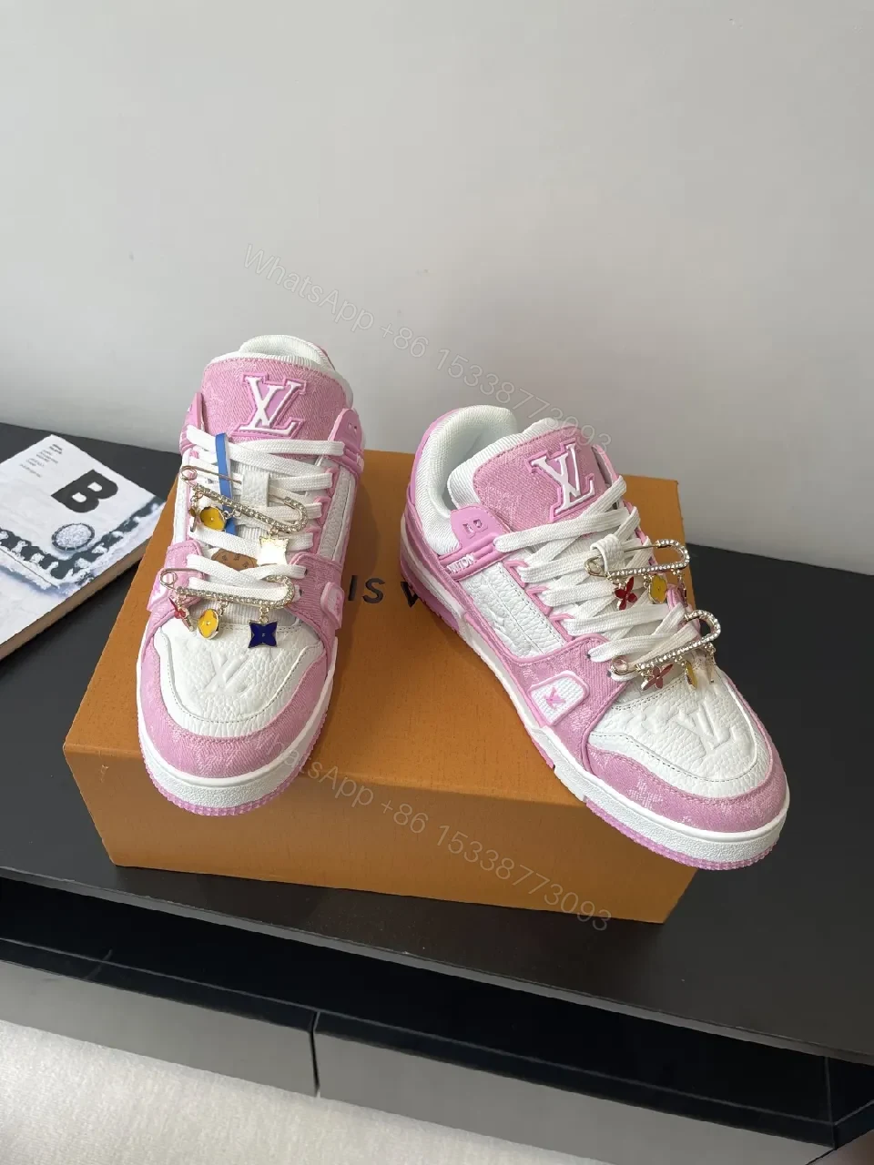 Pink & Ivory Designer-Influenced High-Top Sneakers with Comfort — view 1