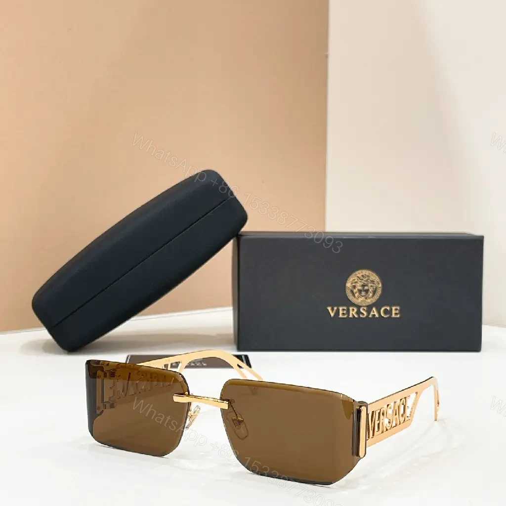 View 2 of Silver-tone Rectangular Shield Sunglasses with Versace Logo