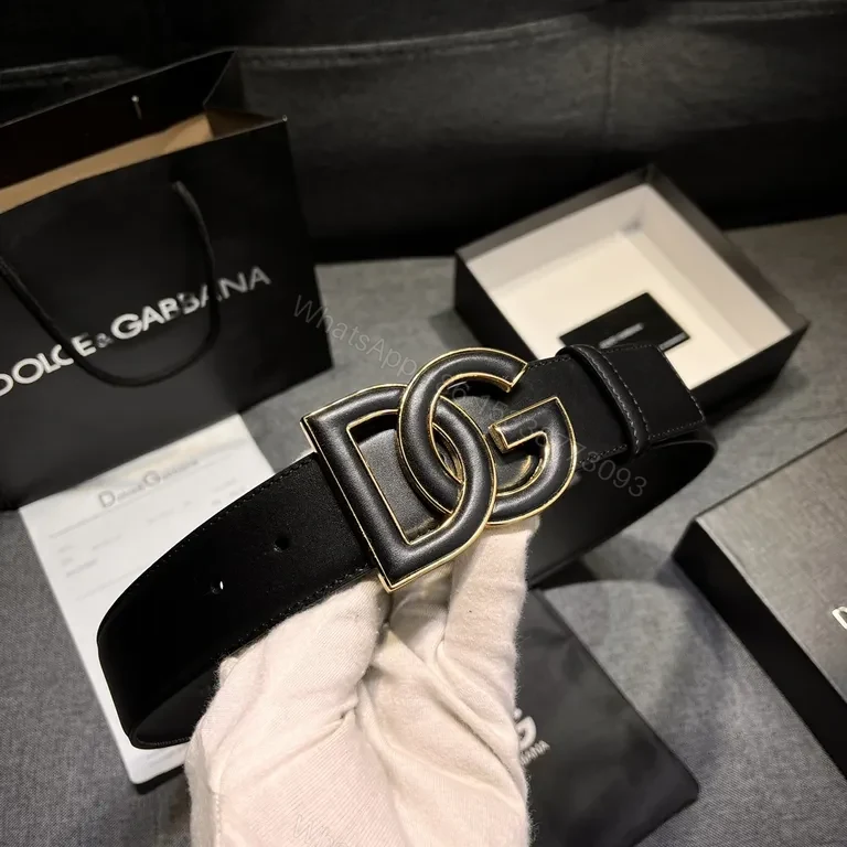 View 8 of Iconic DG Belt: Black Leather, Gold Interlocking Buckle, Luxury