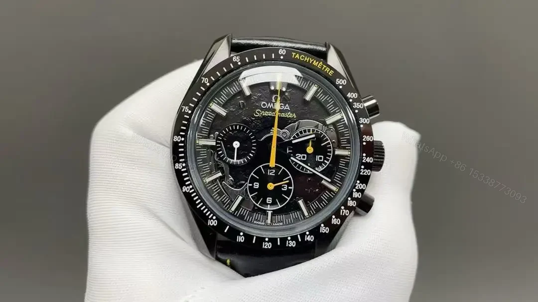 View 3 of Replica Omega Speedmaster Men Automatic Black Leather Watch O31192443001001
