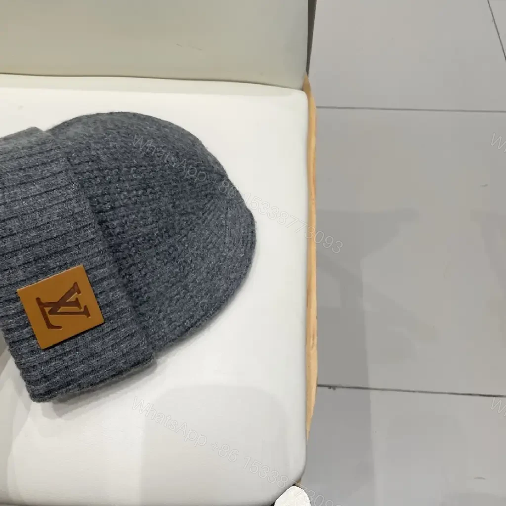 View 6 of Charcoal Knit Beanie with Leather Patch – Subtle Luxury Everyday