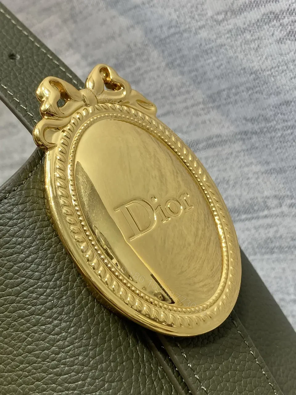 View 9 of Olive Pebbled Leather Satchel with Dior Pattern Card Holder