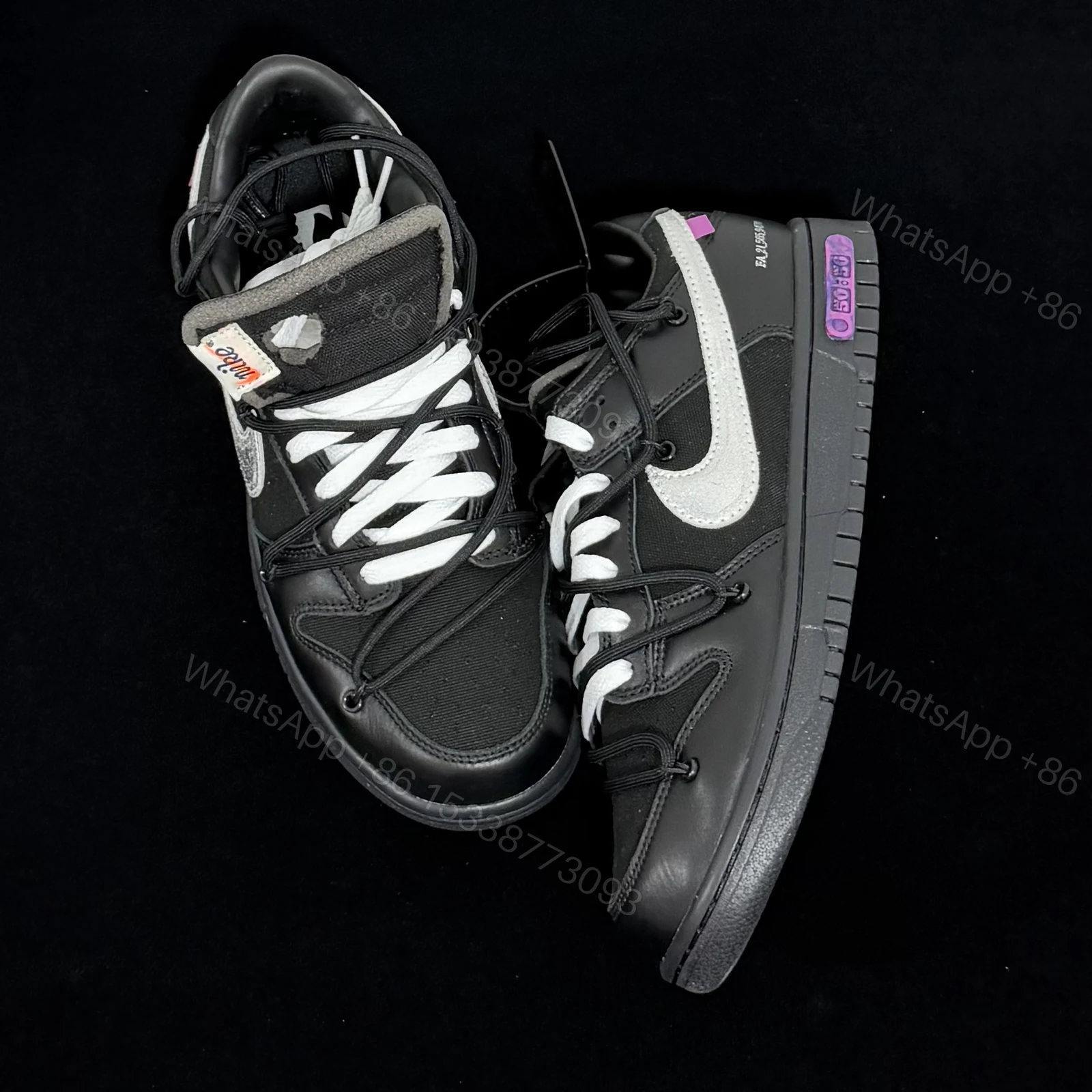 View 9 of Off-White × Nike Dunk Low Lot 50 Black Replicas