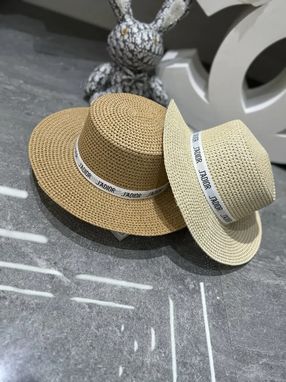 View 4 of Straw Bucket Hat Woven Wide-Brim Floppy J'ADIOR Ribbon Hats