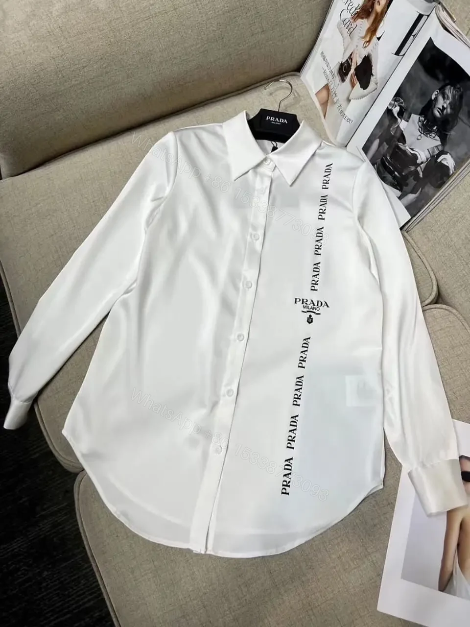 PRADA White Slim Prints Long Sleeve Shirt — view 1