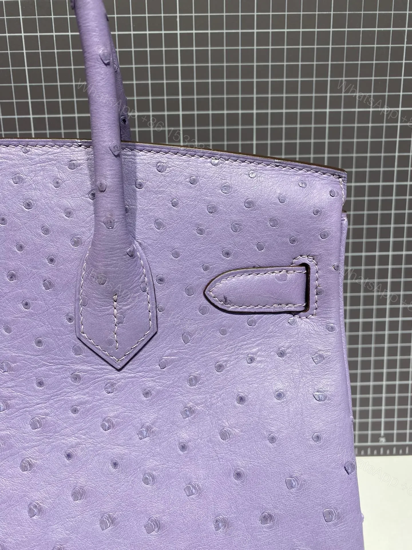 View 3 of HN 30CM PURPLE OSTRICH LEATHER SILVER HARDWARE