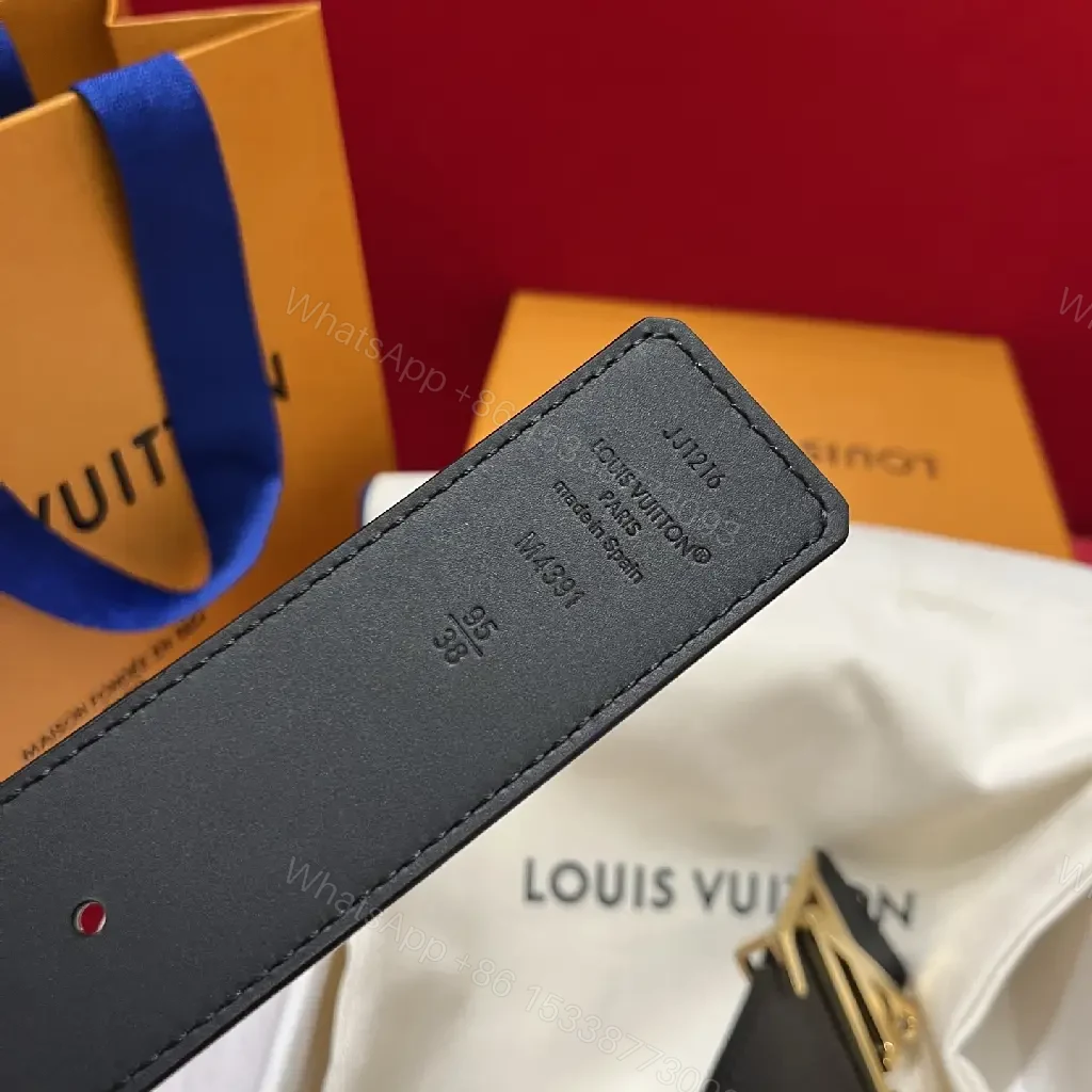 View 9 of Black Leather Belt Geometric Gold Buckle Formal Style