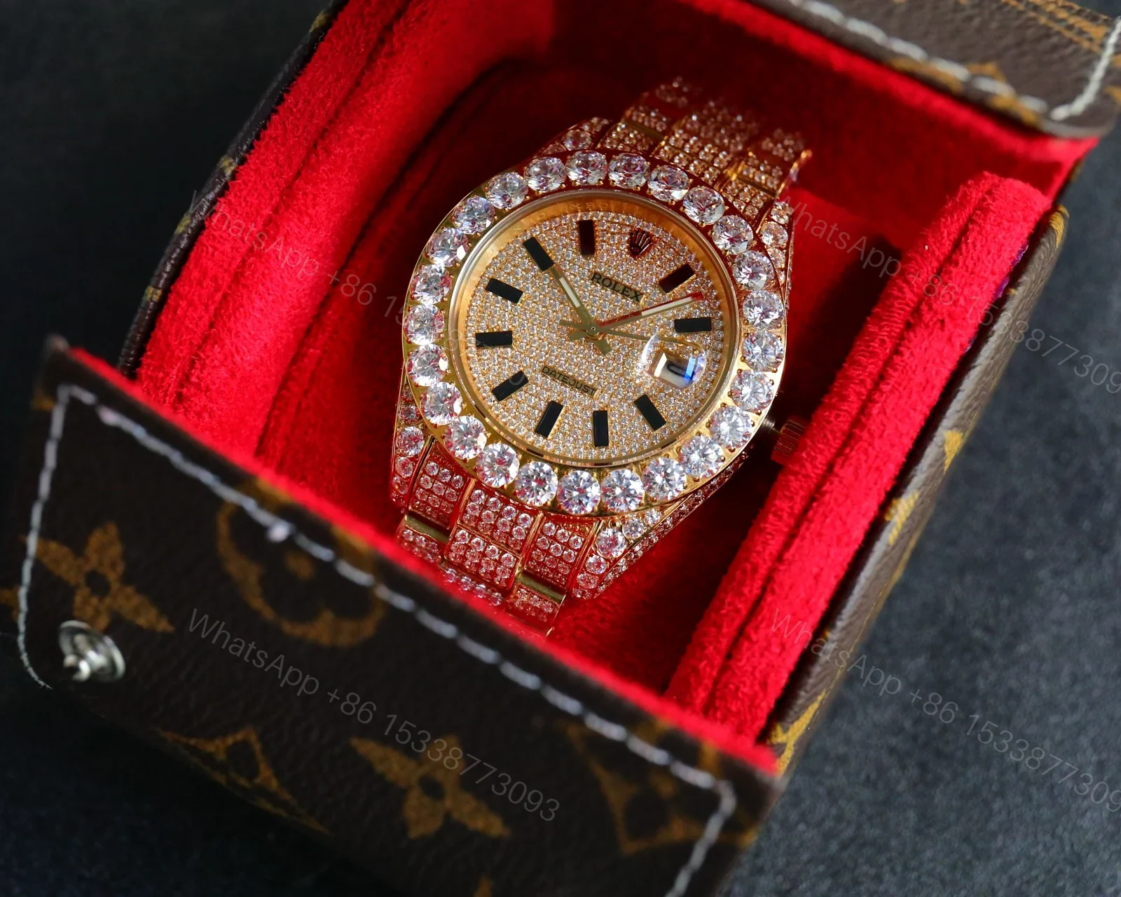 View 5 of Rolex Datejust Gold Diamond Replica 42MM Premium Full Iced Bracelet Champagne Dial Edition ROLEX-DJ-GOLD-DIA-ICED-CHAMP-42