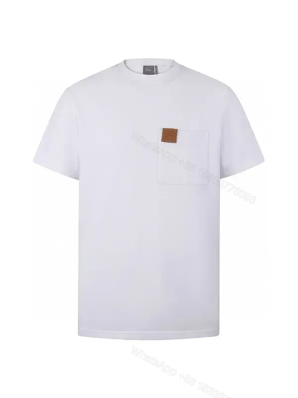 White Cotton Casual Tee with Pocket Dior Patch [T-Shirt] — view 1