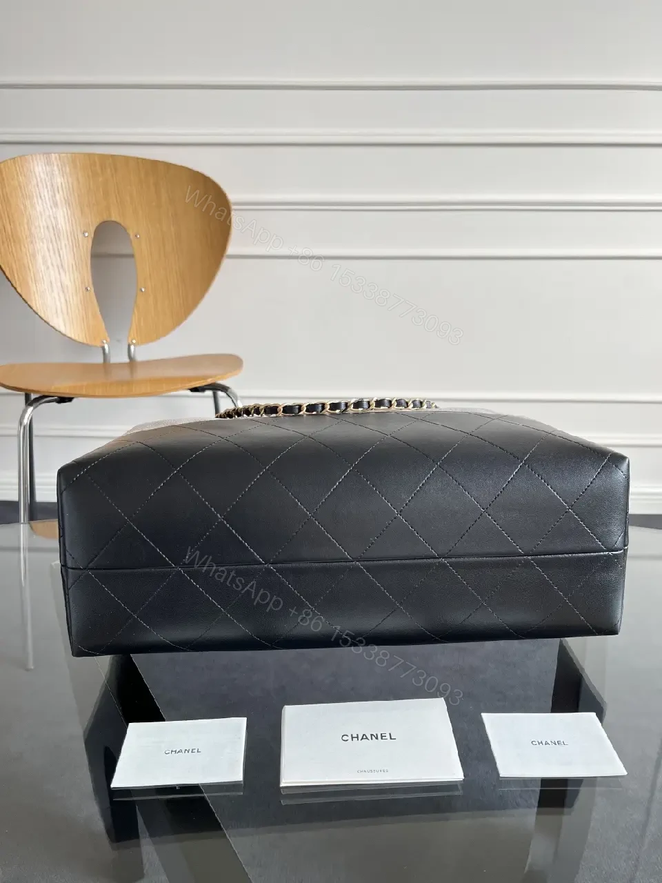 View 6 of Taupe & Black Quilted Tote: Luxury Two-Tone Everyday Bag