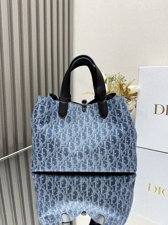 View 2 of Bold Denim Tote: Jacquard Texture, Designer-Inspired Tote