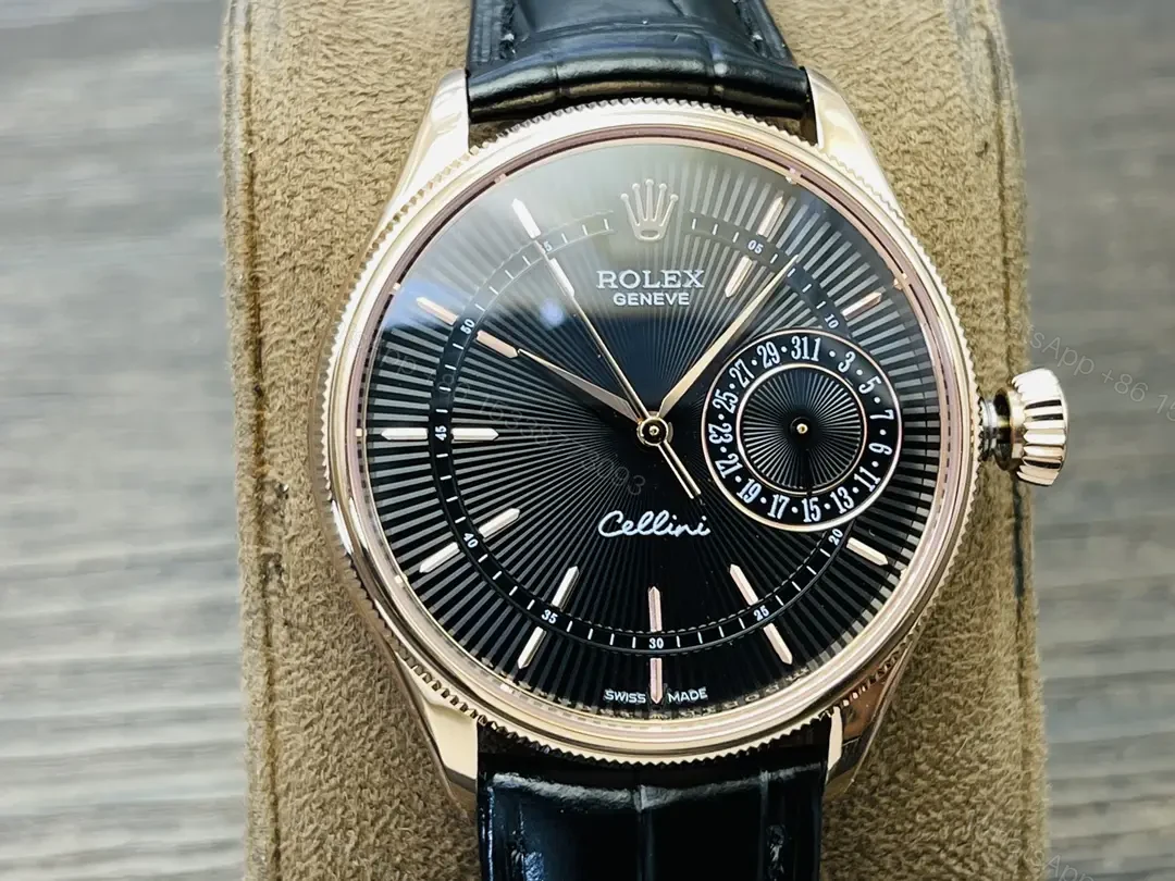 View 4 of Rolex Cellini Date 50515 39mm Everose Black Alligator Strap Watch 50515-0011