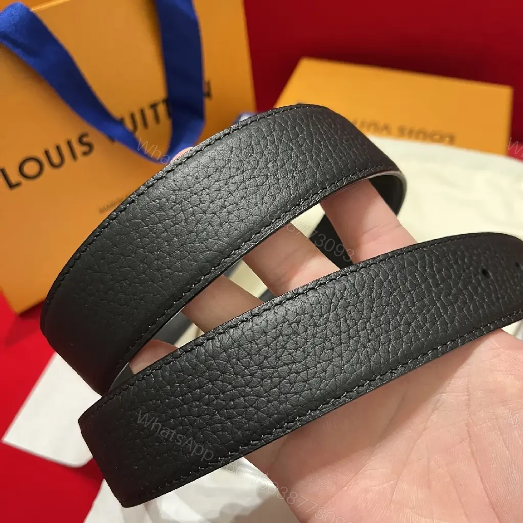View 8 of Black Leather Pebbled Belt with Bold Silver LV Buckle