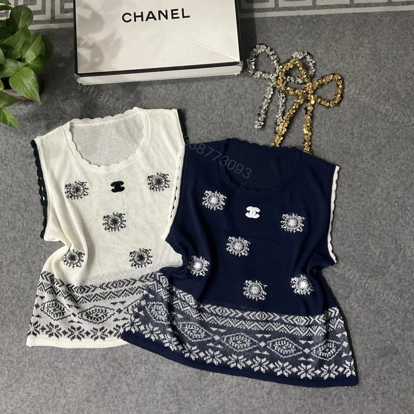 CHANEL精品仿製針織背心 復古刺繡雙C民族風圖騰款 — view 1