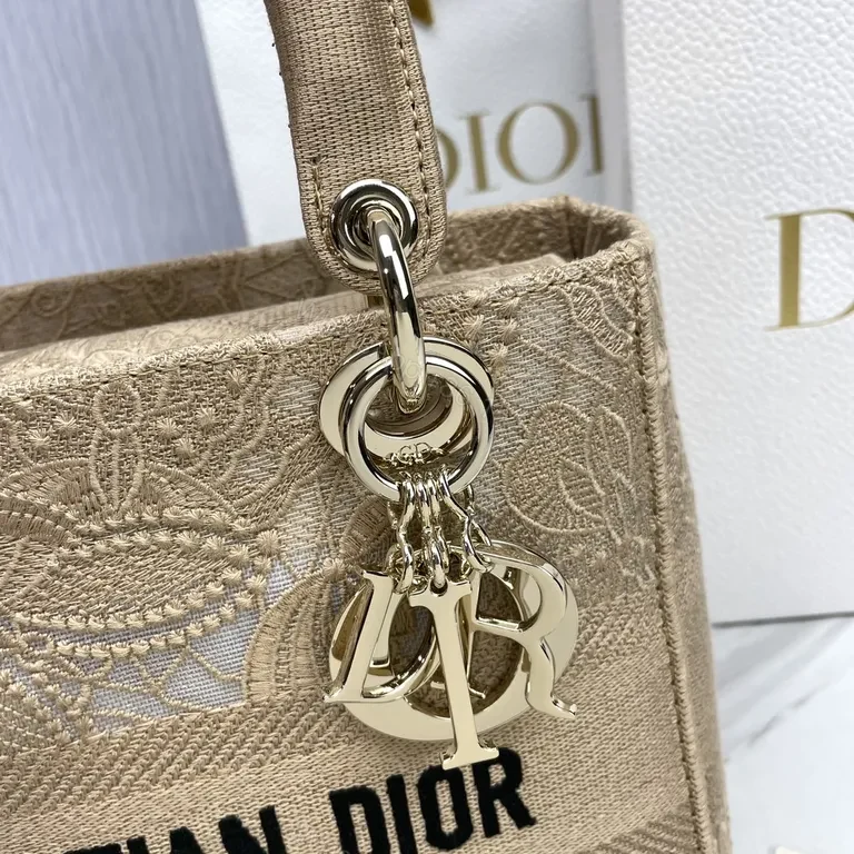 View 5 of Beige Lace-Textured Mini Bag with Monogram, Luxury Chic