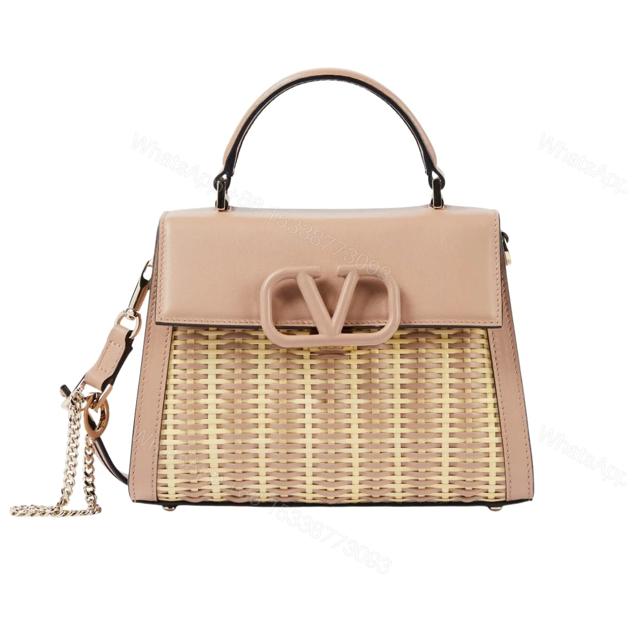 VALENTINO GARAVANI SMALL VSLING WICKER HANDBAG PINK 22CM — view 1
