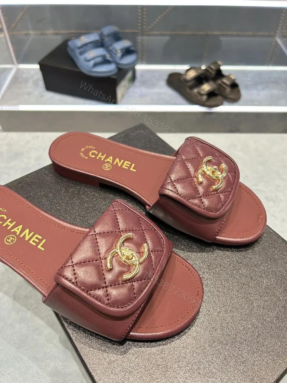 View 6 of Quilted Leather Slides + Open-Toe + Luxury Comfort Slide