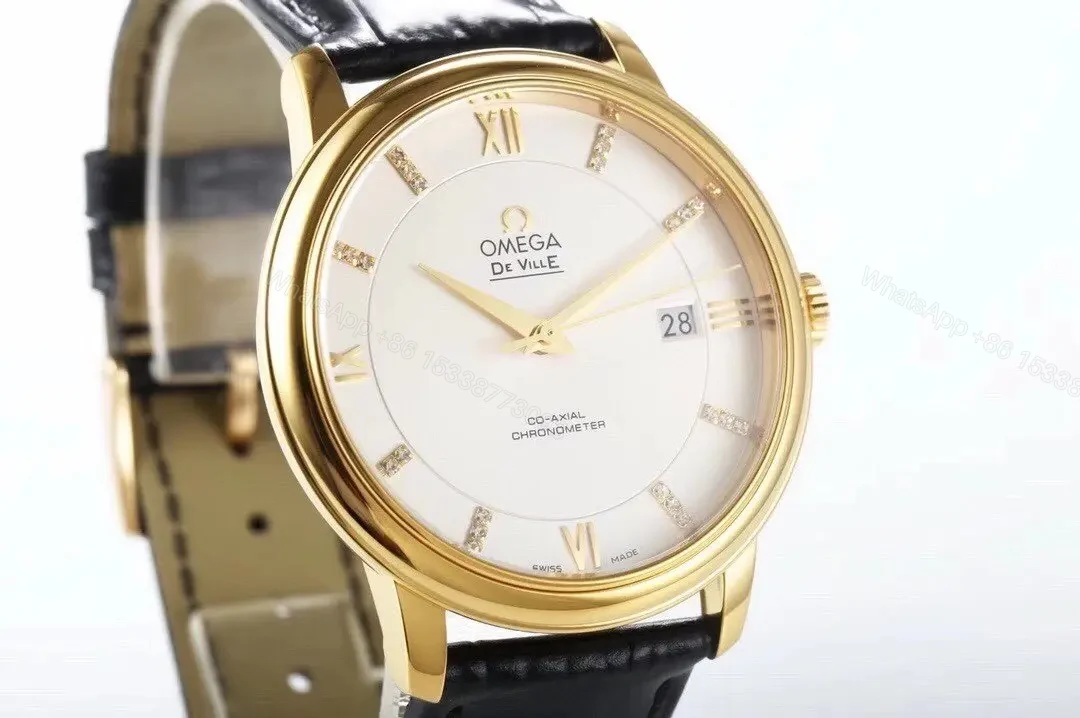 View 2 of MKS Omega De Ville Prestige Replica Watch Gold with Black Leather Strap